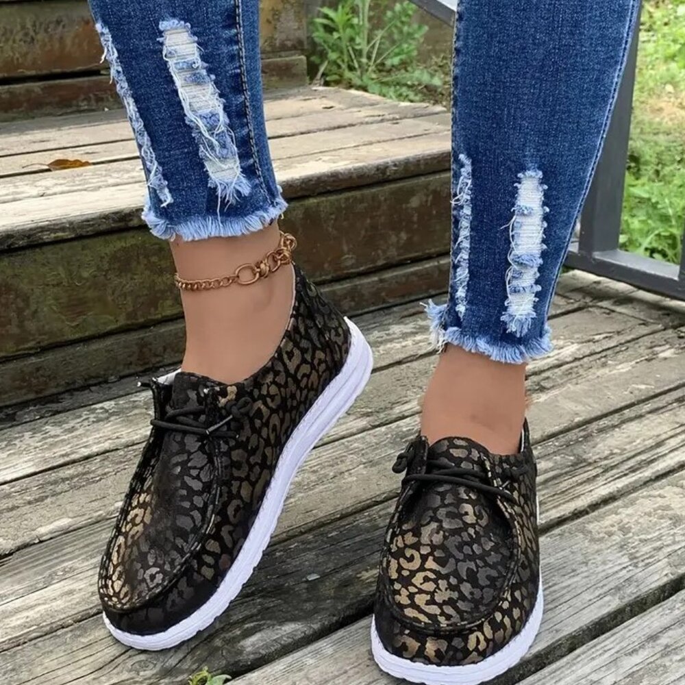 Leopard Print Low-Top Canvas Sneakers